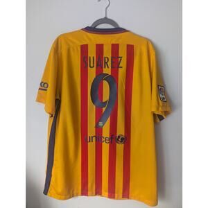 Barcelona 2015-16 Suarez Jersey XL Senyera Soccer Shirt